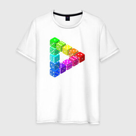 Мужская футболка хлопок с принтом Невозможный треугольник в Екатеринбурге, 100% хлопок | прямой крой, круглый вырез горловины, длина до линии бедер, слегка спущенное плечо. | оптическая иллюзия