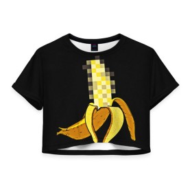 Женская футболка 3D укороченная с принтом Банан 18+ в Екатеринбурге, 100% полиэстер | круглая горловина, длина футболки до линии талии, рукава с отворотами | банан | большой банан | ххх