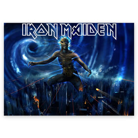 Поздравительная открытка с принтом Iron Maiden в Екатеринбурге, 100% бумага | плотность бумаги 280 г/м2, матовая, на обратной стороне линовка и место для марки
 | Тематика изображения на принте: iron maiden | rock | рок | череп