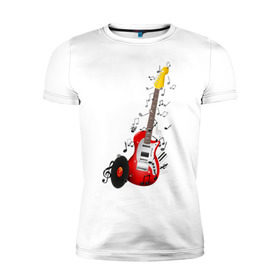 Мужская футболка премиум с принтом Бас-гитара в Екатеринбурге, 92% хлопок, 8% лайкра | приталенный силуэт, круглый вырез ворота, длина до линии бедра, короткий рукав | musik | transe | гитара | мелодия | музыка | ноты | транс