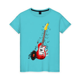 Женская футболка хлопок с принтом Бас-гитара в Екатеринбурге, 100% хлопок | прямой крой, круглый вырез горловины, длина до линии бедер, слегка спущенное плечо | musik | transe | гитара | мелодия | музыка | ноты | транс