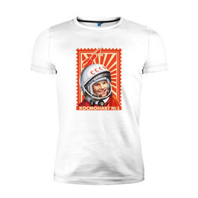 Мужская футболка премиум с принтом Гагарин в Екатеринбурге, 92% хлопок, 8% лайкра | приталенный силуэт, круглый вырез ворота, длина до линии бедра, короткий рукав | gagarin | гагарин | космонавт | космос | ракета | ссср