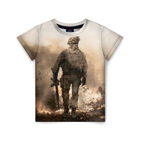 Детская футболка 3D с принтом Call of Duty в Екатеринбурге, 100% гипоаллергенный полиэфир | прямой крой, круглый вырез горловины, длина до линии бедер, чуть спущенное плечо, ткань немного тянется | call of duty | cod | modern | mw2 | warfare