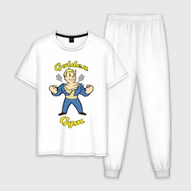 Мужская пижама хлопок с принтом Fallout golden gym в Екатеринбурге, 100% хлопок | брюки и футболка прямого кроя, без карманов, на брюках мягкая резинка на поясе и по низу штанин
 | Тематика изображения на принте: 