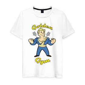 Мужская футболка хлопок с принтом Fallout golden gym в Екатеринбурге, 100% хлопок | прямой крой, круглый вырез горловины, длина до линии бедер, слегка спущенное плечо. | 
