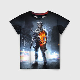 Детская футболка 3D с принтом Battlefield в Екатеринбурге, 100% гипоаллергенный полиэфир | прямой крой, круглый вырез горловины, длина до линии бедер, чуть спущенное плечо, ткань немного тянется | Тематика изображения на принте: 3 | battlefield | батла | игра