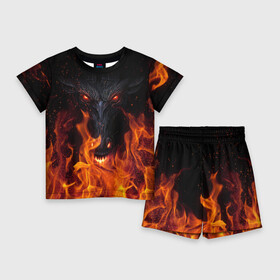 Детский костюм с шортами 3D с принтом Devil в Екатеринбурге,  |  | devil | дьявол | монстр | огонь | ужас