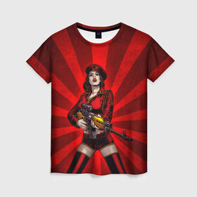 Женская футболка 3D с принтом Red alert в Екатеринбурге, 100% полиэфир ( синтетическое хлопкоподобное полотно) | прямой крой, круглый вырез горловины, длина до линии бедер | девушка | оружие | снайпер | ссср