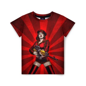 Детская футболка 3D с принтом Red alert в Екатеринбурге, 100% гипоаллергенный полиэфир | прямой крой, круглый вырез горловины, длина до линии бедер, чуть спущенное плечо, ткань немного тянется | девушка | оружие | снайпер | ссср