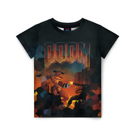 Детская футболка 3D с принтом Doom 2 в Екатеринбурге, 100% гипоаллергенный полиэфир | прямой крой, круглый вырез горловины, длина до линии бедер, чуть спущенное плечо, ткань немного тянется | Тематика изображения на принте: минотавр