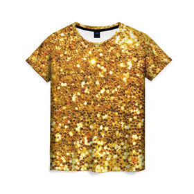 Женская футболка 3D с принтом Золотое мерцание в Екатеринбурге, 100% полиэфир ( синтетическое хлопкоподобное полотно) | прямой крой, круглый вырез горловины, длина до линии бедер | зеркала | золотая россыпь | золото | золотое | мерцание | свет | яркий