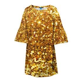 Детское платье 3D с принтом Золотое мерцание в Екатеринбурге, 100% полиэстер | прямой силуэт, чуть расширенный к низу. Круглая горловина, на рукавах — воланы | зеркала | золотая россыпь | золото | золотое | мерцание | свет | яркий