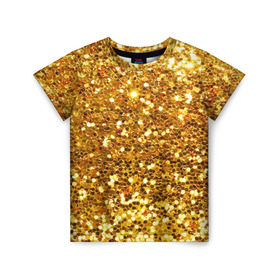 Детская футболка 3D с принтом Золотое мерцание в Екатеринбурге, 100% гипоаллергенный полиэфир | прямой крой, круглый вырез горловины, длина до линии бедер, чуть спущенное плечо, ткань немного тянется | зеркала | золотая россыпь | золото | золотое | мерцание | свет | яркий
