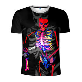 Мужская футболка 3D спортивная с принтом Скелет в Екатеринбурге, 100% полиэстер с улучшенными характеристиками | приталенный силуэт, круглая горловина, широкие плечи, сужается к линии бедра | bodyart | faceart | helloween | аквагрим | боди арт | бодиарт | замок | ключ | неоновый | свет | сердце | скелет | фейсарт | хэллоуин | череп
