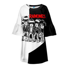 Детское платье 3D с принтом Ramones 1 в Екатеринбурге, 100% полиэстер | прямой силуэт, чуть расширенный к низу. Круглая горловина, на рукавах — воланы | joey ramone | punk | джоуи рамон | панк | рамонез | рамонес