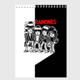 Скетчбук с принтом Ramones 1 в Екатеринбурге, 100% бумага
 | 48 листов, плотность листов — 100 г/м2, плотность картонной обложки — 250 г/м2. Листы скреплены сверху удобной пружинной спиралью | joey ramone | punk | джоуи рамон | панк | рамонез | рамонес
