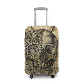 Чехол для чемодана 3D с принтом Skull & Chains в Екатеринбурге, 86% полиэфир, 14% спандекс | двустороннее нанесение принта, прорези для ручек и колес | красивый | крутой | рисунок | узор | цепи | череп
