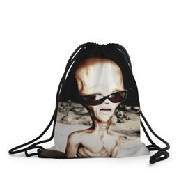 Рюкзак-мешок 3D с принтом Пришелец в Екатеринбурге, 100% полиэстер | плотность ткани — 200 г/м2, размер — 35 х 45 см; лямки — толстые шнурки, застежка на шнуровке, без карманов и подкладки | инопланетянин | космос | очки | пришелец