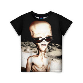 Детская футболка 3D с принтом Пришелец в Екатеринбурге, 100% гипоаллергенный полиэфир | прямой крой, круглый вырез горловины, длина до линии бедер, чуть спущенное плечо, ткань немного тянется | инопланетянин | космос | очки | пришелец
