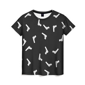 Женская футболка 3D с принтом Пистолеты в Екатеринбурге, 100% полиэфир ( синтетическое хлопкоподобное полотно) | прямой крой, круглый вырез горловины, длина до линии бедер | автоматы | мода | оружие | пистолеты | пушки