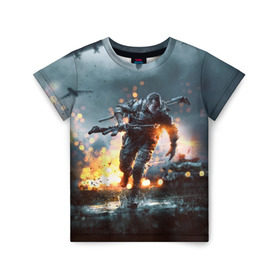 Детская футболка 3D с принтом Battlefield в Екатеринбурге, 100% гипоаллергенный полиэфир | прямой крой, круглый вырез горловины, длина до линии бедер, чуть спущенное плечо, ткань немного тянется | battlefield | батла | батлфилд | игра