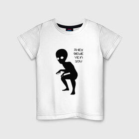 Детская футболка хлопок с принтом Инопланетянин. They believe в Екатеринбурге, 100% хлопок | круглый вырез горловины, полуприлегающий силуэт, длина до линии бедер | 
