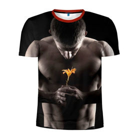Мужская футболка 3D спортивная с принтом Цветок в Екатеринбурге, 100% полиэстер с улучшенными характеристиками | приталенный силуэт, круглая горловина, широкие плечи, сужается к линии бедра | культурист | мужчина | мышцы | парень | подарок | спортсмен | цветок