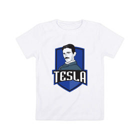 Детская футболка хлопок с принтом Никола Тесла в Екатеринбурге, 100% хлопок | круглый вырез горловины, полуприлегающий силуэт, длина до линии бедер | Тематика изображения на принте: tesla
