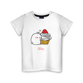 Детская футболка хлопок с принтом Кролик Моланг (кекс) в Екатеринбурге, 100% хлопок | круглый вырез горловины, полуприлегающий силуэт, длина до линии бедер | molang | каваи | кекс | кролик | моланг | няшя