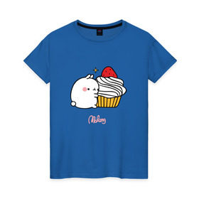 Женская футболка хлопок с принтом Кролик Моланг (кекс) в Екатеринбурге, 100% хлопок | прямой крой, круглый вырез горловины, длина до линии бедер, слегка спущенное плечо | molang | каваи | кекс | кролик | моланг | няшя