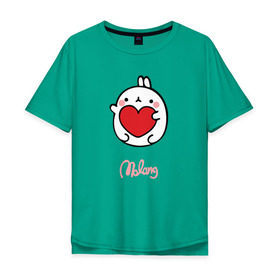 Мужская футболка хлопок Oversize с принтом Кролик Моланг (сердце) в Екатеринбурге, 100% хлопок | свободный крой, круглый ворот, “спинка” длиннее передней части | Тематика изображения на принте: molang | каваи | кролик | любовь | моланг | сердце