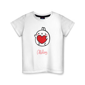 Детская футболка хлопок с принтом Кролик Моланг (сердце) в Екатеринбурге, 100% хлопок | круглый вырез горловины, полуприлегающий силуэт, длина до линии бедер | Тематика изображения на принте: molang | каваи | кролик | любовь | моланг | сердце