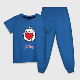 Детская пижама хлопок с принтом Кролик Моланг (сердце) в Екатеринбурге, 100% хлопок |  брюки и футболка прямого кроя, без карманов, на брюках мягкая резинка на поясе и по низу штанин
 | molang | каваи | кролик | любовь | моланг | сердце
