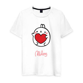 Мужская футболка хлопок с принтом Кролик Моланг (сердце) в Екатеринбурге, 100% хлопок | прямой крой, круглый вырез горловины, длина до линии бедер, слегка спущенное плечо. | molang | каваи | кролик | любовь | моланг | сердце