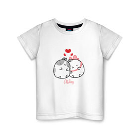Детская футболка хлопок с принтом Кролик Моланг (любовь) в Екатеринбурге, 100% хлопок | круглый вырез горловины, полуприлегающий силуэт, длина до линии бедер | Тематика изображения на принте: molang | каваи | кролик | любовь | моланг