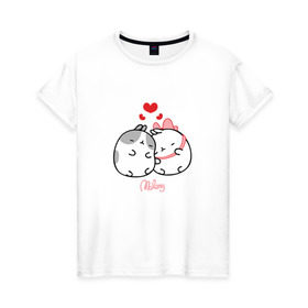 Женская футболка хлопок с принтом Кролик Моланг (любовь) в Екатеринбурге, 100% хлопок | прямой крой, круглый вырез горловины, длина до линии бедер, слегка спущенное плечо | molang | каваи | кролик | любовь | моланг