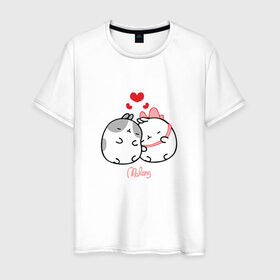 Мужская футболка хлопок с принтом Кролик Моланг (любовь) в Екатеринбурге, 100% хлопок | прямой крой, круглый вырез горловины, длина до линии бедер, слегка спущенное плечо. | molang | каваи | кролик | любовь | моланг