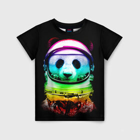 Детская футболка 3D с принтом Панда космонавт в Екатеринбурге, 100% гипоаллергенный полиэфир | прямой крой, круглый вырез горловины, длина до линии бедер, чуть спущенное плечо, ткань немного тянется | астронавт | звезды | космонавт | космос | панда | радуга