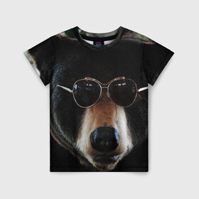 Детская футболка 3D с принтом Медведь в очках в Екатеринбурге, 100% гипоаллергенный полиэфир | прямой крой, круглый вырез горловины, длина до линии бедер, чуть спущенное плечо, ткань немного тянется | животное | медведь | новая | очки | природа | стильная