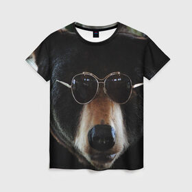 Женская футболка 3D с принтом Медведь в очках в Екатеринбурге, 100% полиэфир ( синтетическое хлопкоподобное полотно) | прямой крой, круглый вырез горловины, длина до линии бедер | животное | медведь | новая | очки | природа | стильная