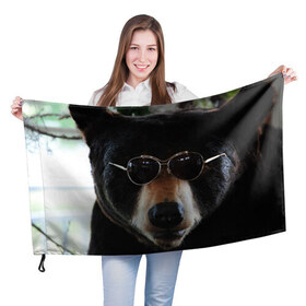 Флаг 3D с принтом Медведь в очках в Екатеринбурге, 100% полиэстер | плотность ткани — 95 г/м2, размер — 67 х 109 см. Принт наносится с одной стороны | животное | медведь | новая | очки | природа | стильная