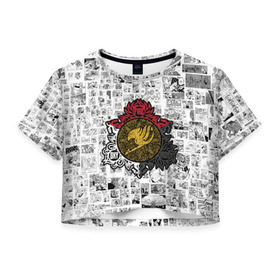 Женская футболка 3D укороченная с принтом Fairy Tail - Fire & Sky & Iron в Екатеринбурге, 100% полиэстер | круглая горловина, длина футболки до линии талии, рукава с отворотами | fairy | tail | грей | лого | логотип | люси | нацу | эрза