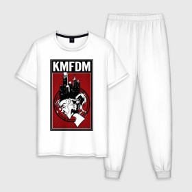 Мужская пижама хлопок с принтом KMFDM 2013 в Екатеринбурге, 100% хлопок | брюки и футболка прямого кроя, без карманов, на брюках мягкая резинка на поясе и по низу штанин
 | industrial | город | крик