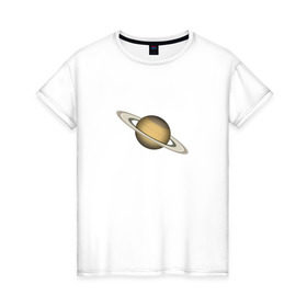 Женская футболка хлопок с принтом Сатурн - Saturn в Екатеринбурге, 100% хлопок | прямой крой, круглый вырез горловины, длина до линии бедер, слегка спущенное плечо | космос | планета | сатурн