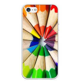Чехол для iPhone 5/5S матовый с принтом Карандаши в Екатеринбурге, Силикон | Область печати: задняя сторона чехла, без боковых панелей | карандаш | радуга | разноцветная | цветная