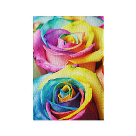 Обложка для паспорта матовая кожа с принтом Радужная роза в Екатеринбурге, натуральная матовая кожа | размер 19,3 х 13,7 см; прозрачные пластиковые крепления | Тематика изображения на принте: бутон | лепестки | радуга | радужная роза | спектр | цвет | цветные | яркий