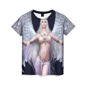 Женская футболка 3D с принтом Девушка ангел в Екатеринбурге, 100% полиэфир ( синтетическое хлопкоподобное полотно) | прямой крой, круглый вырез горловины, длина до линии бедер | крылья