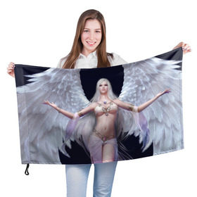 Флаг 3D с принтом Девушка ангел в Екатеринбурге, 100% полиэстер | плотность ткани — 95 г/м2, размер — 67 х 109 см. Принт наносится с одной стороны | крылья