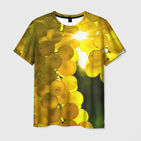Мужская футболка 3D с принтом Виноград в Екатеринбурге, 100% полиэфир | прямой крой, круглый вырез горловины, длина до линии бедер | Тематика изображения на принте: виноград | виноградник | лоза | лучи | солнце | ягоды