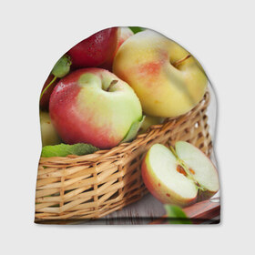 Шапка 3D с принтом Яблоки в Екатеринбурге, 100% полиэстер | универсальный размер, печать по всей поверхности изделия | корзина | красные | яблоки